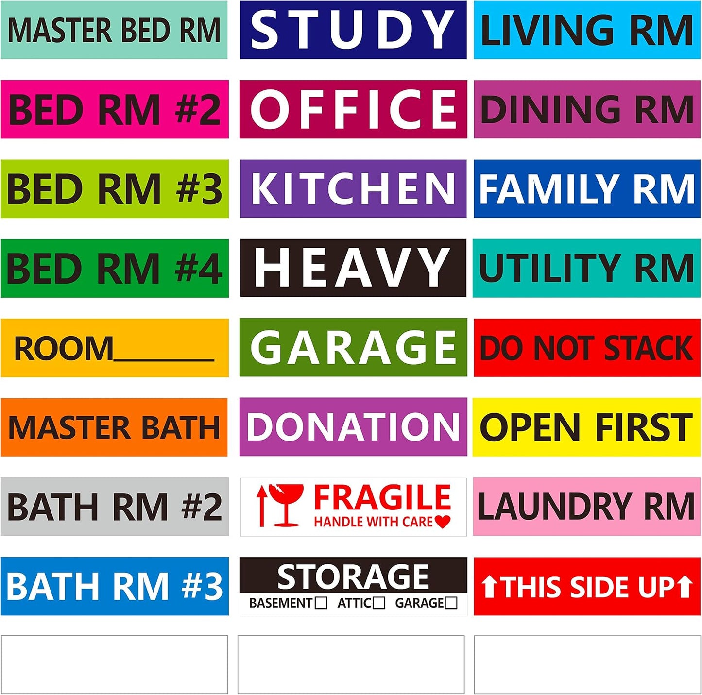 640 Pcs Removable Home Moving Labels 15 Pre-Printed Color-Coded Plus 1 Customizable Blank (Each Measures 4" x 1")
