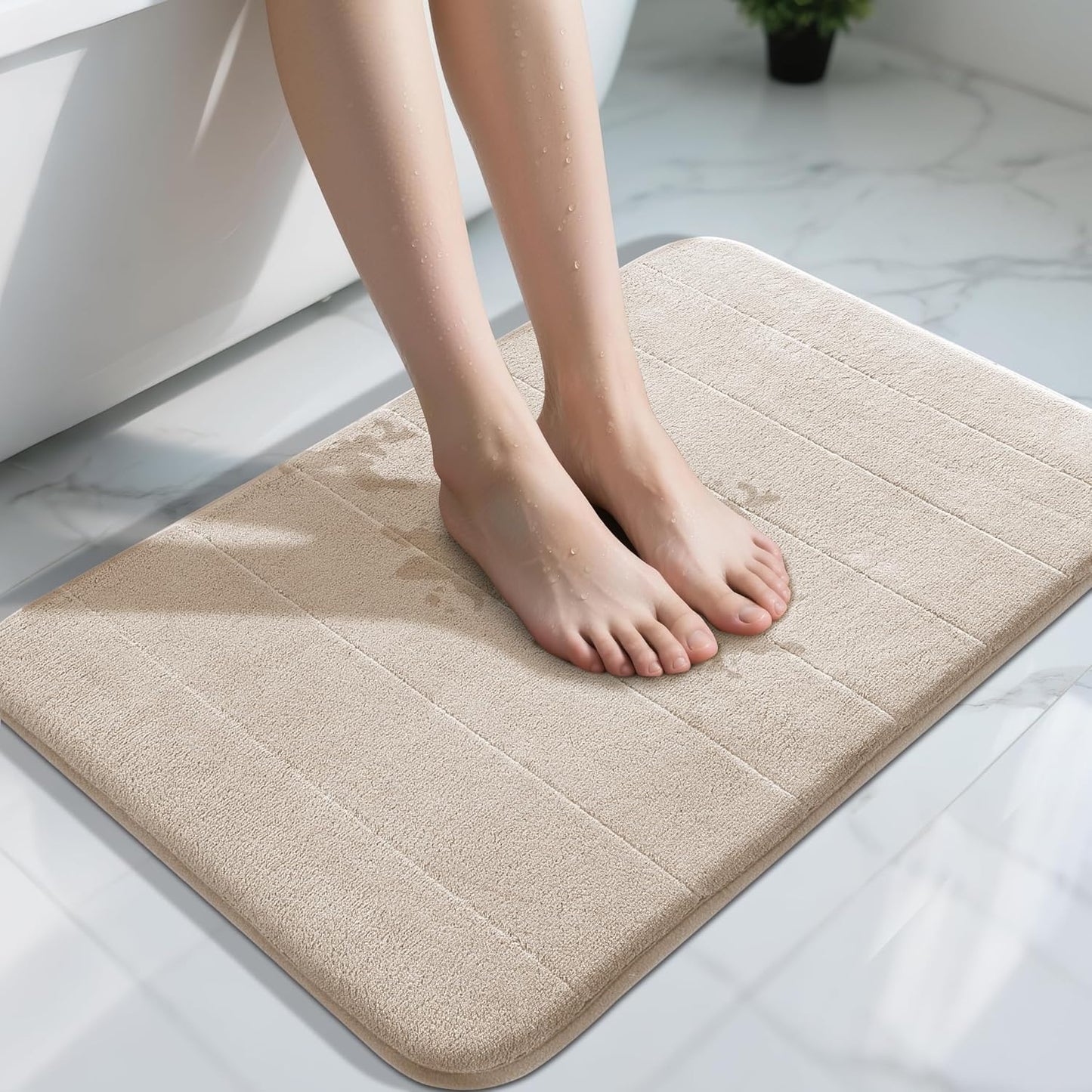 Yimobra Memory Foam Bath Mat, Super Soft Absorbent Bathroom Rug Non Slip, Quick Dry, Machine Washable Floor Carpet for Tub Shower, Home Decor Accessories, 24x17, Grey