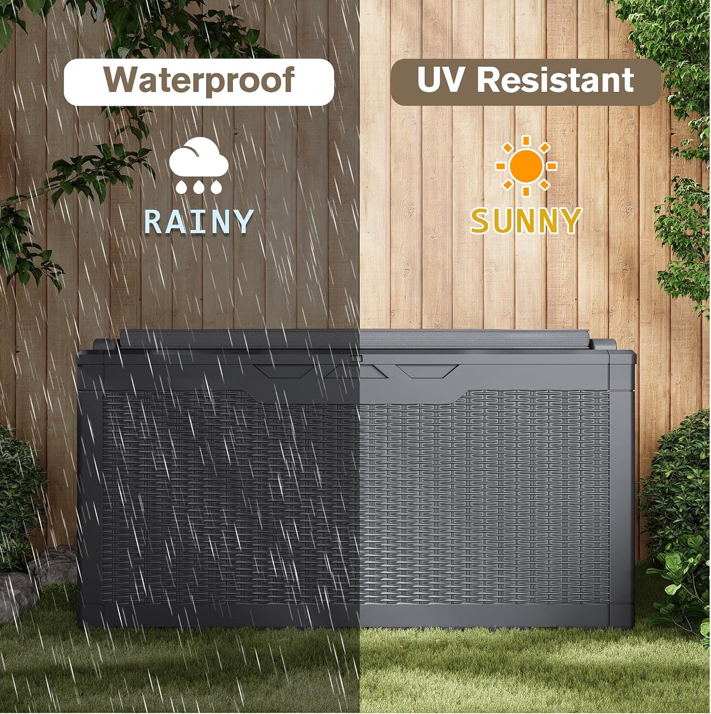 JUMMICO 31 Gallon Resin Deck Box Waterproof Indoor Outdoor Storage Boxes for Patio Furniture Cushions and Garden Tools (Brown)