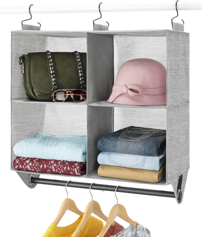 Whitmor 4 Section Fabric Closet Organizer Shelving with Built In Chrome Garment Rod