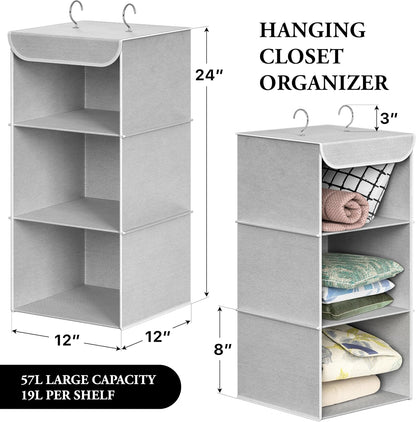 Simple Houseware 3-Shelf Hanging Closet Organizer, Fabric Storage Shelves with 57L Capacity, Black
