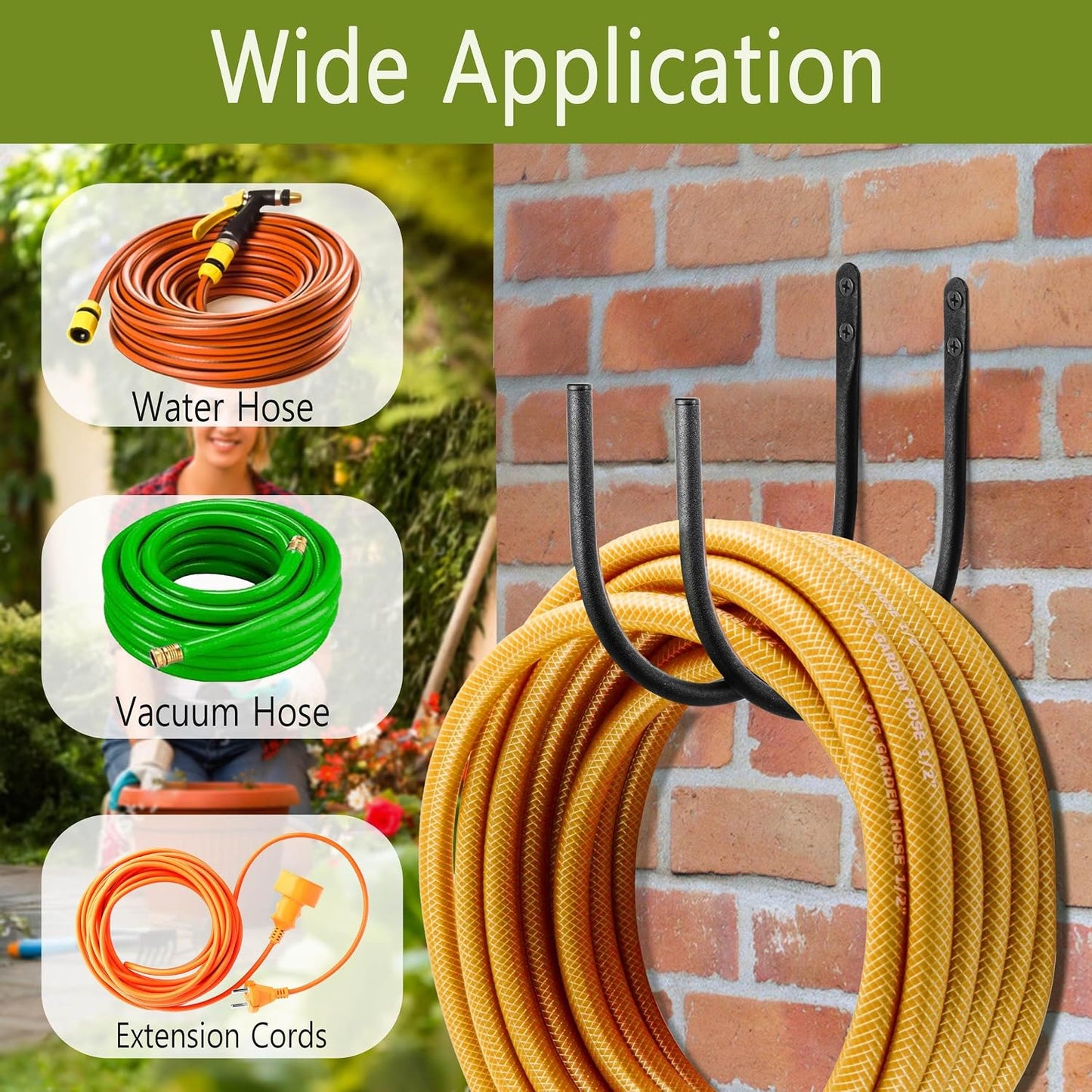 Lifyzoon 2Pack Heavy Duty Garden Hose Holder - Wall Mount Metal Hose Hanger | Rust-proof Water Hose Racks, 60 lbs Weight Capacity, Sturdy Outdoor Yard Organizer, Garage Tool & Backyard Storage