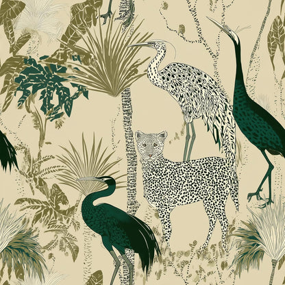 Peel and Stick Wallpaper, Leopard, Crane & Tropical Plant Pattern, Self - Adhesive Removable, PVC Contact Paper for Bedroom/Living Room/Kitchen/Bathroom/Cabinet, Renter Friendly ﻿
