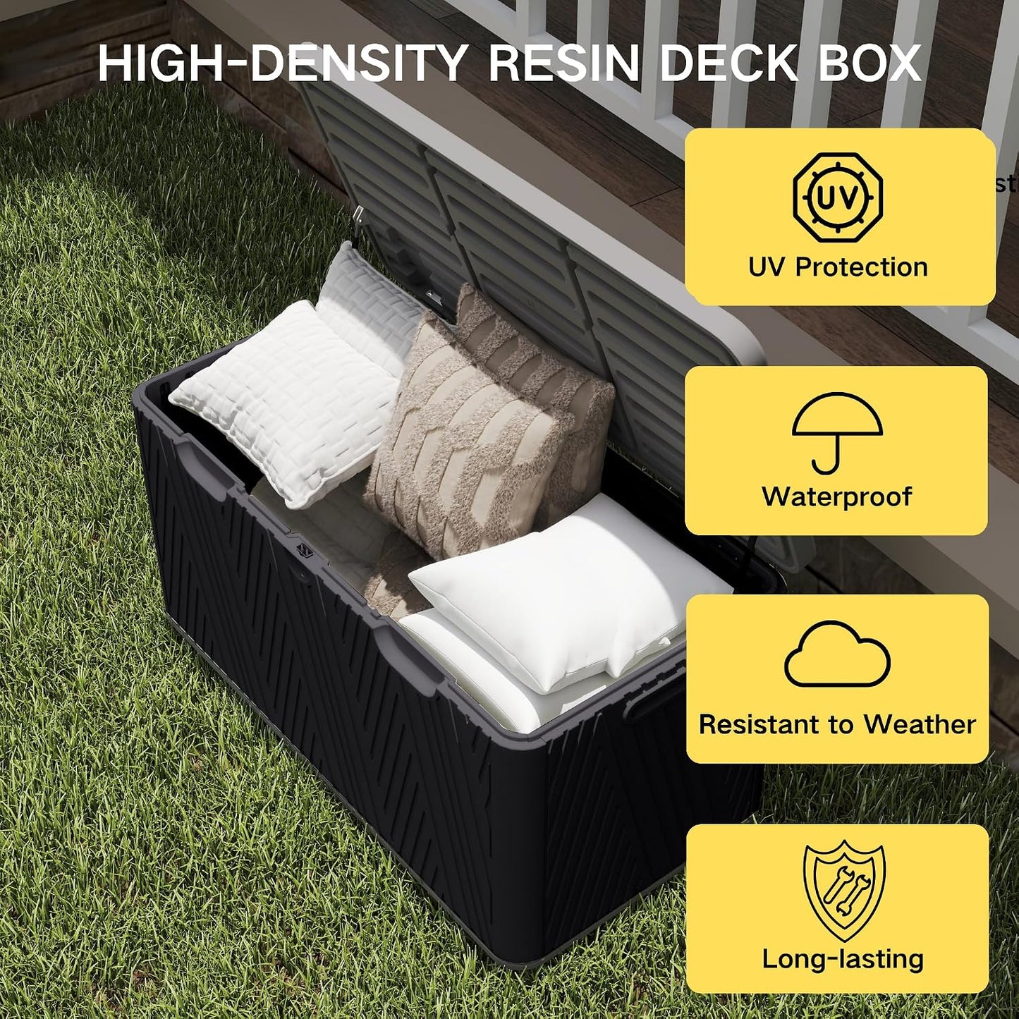 Kingdura 110 Gallon Outdoor Storage Box, Waterproof Resin Deck Box for Indoor and Outdoor Use, Lockable Storage Container for Patio Furniture Cushions Garden Tools (Coffee, 110 Gallon)