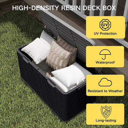 Kingdura 110 Gallon Outdoor Storage Box, Waterproof Resin Deck Box for Indoor and Outdoor Use, Lockable Storage Container for Patio Furniture Cushions Garden Tools (Coffee, 110 Gallon)