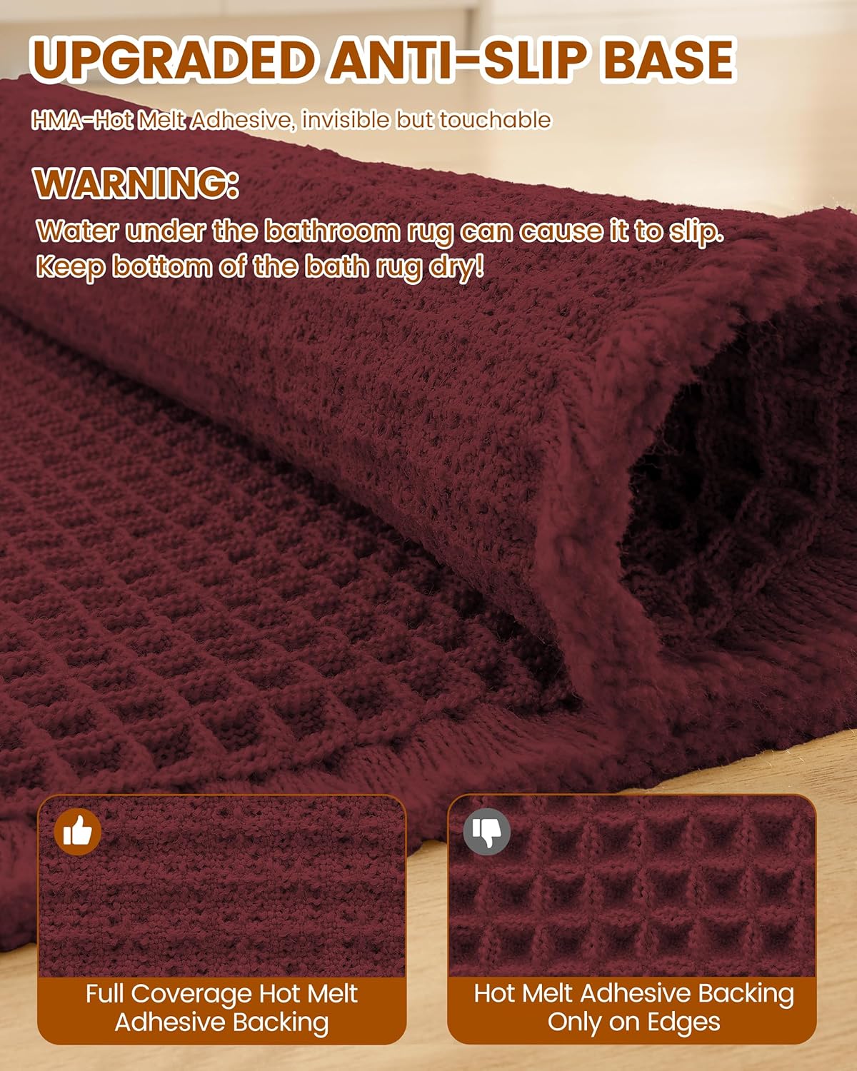 Smiry Waffle Bath Mat 30x20, Extra Soft Absorbent Bathroom Rugs, Non Slip Machine Washable Quick Dry Bath Rugs for Bathroom Floor, Tub, Shower, Home Decor Accessories, Brown