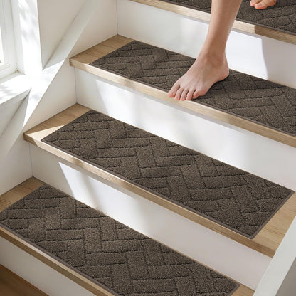 BEQHAUSE Stair Treads for Wooden Steps 28inX9in, Non Slip Carpet Stair Treads Indoor Stair Runners Machine Washable, Soft Stair Rugs Mat Surface Polyester TPE Backing, 4pcs, Charcoal