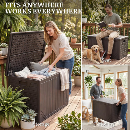 YITAHOME 100 Gallon Large Outdoor Deck Box | Waterproof Resin Storage Box, Lockable Indoor Outdoor Storage Container for Patio Furniture Cushions, Pool Accessories