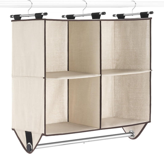 Whitmor 4 Section Fabric Closet Organizer Shelving with Built In Chrome Garment Rod