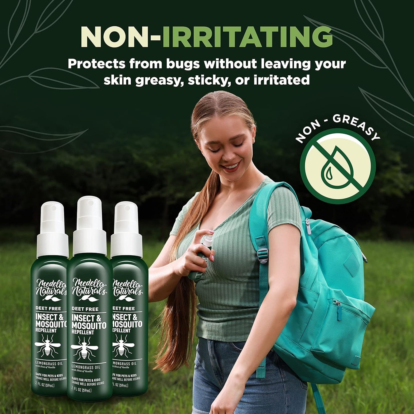Deet-Free Insect & Mosquito Repellent – Nice Smelling, Pack of 2 (4 oz) | Insect Repellent with Lemongrass Oil Safe for Pets and Kids – Bug Spray Against Mosquitoes, Gnats, Black Flies, and No-See-um