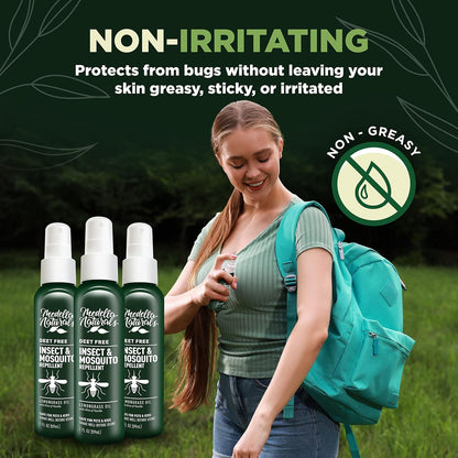 Deet-Free Insect & Mosquito Repellent – Nice Smelling, Pack of 2 (4 oz) | Insect Repellent with Lemongrass Oil Safe for Pets and Kids – Bug Spray Against Mosquitoes, Gnats, Black Flies, and No-See-um