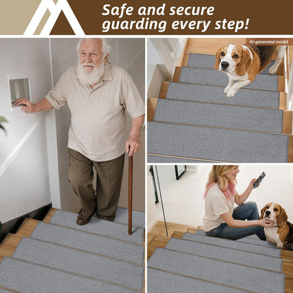 COSY HOMEER Stair Treads Non-Slip Carpet Stair Treads for Wooden Steps, Indoor Stair-Runner Rugs for Kids Elders & Pets 28"x9" (4Pc, Dark Gray)