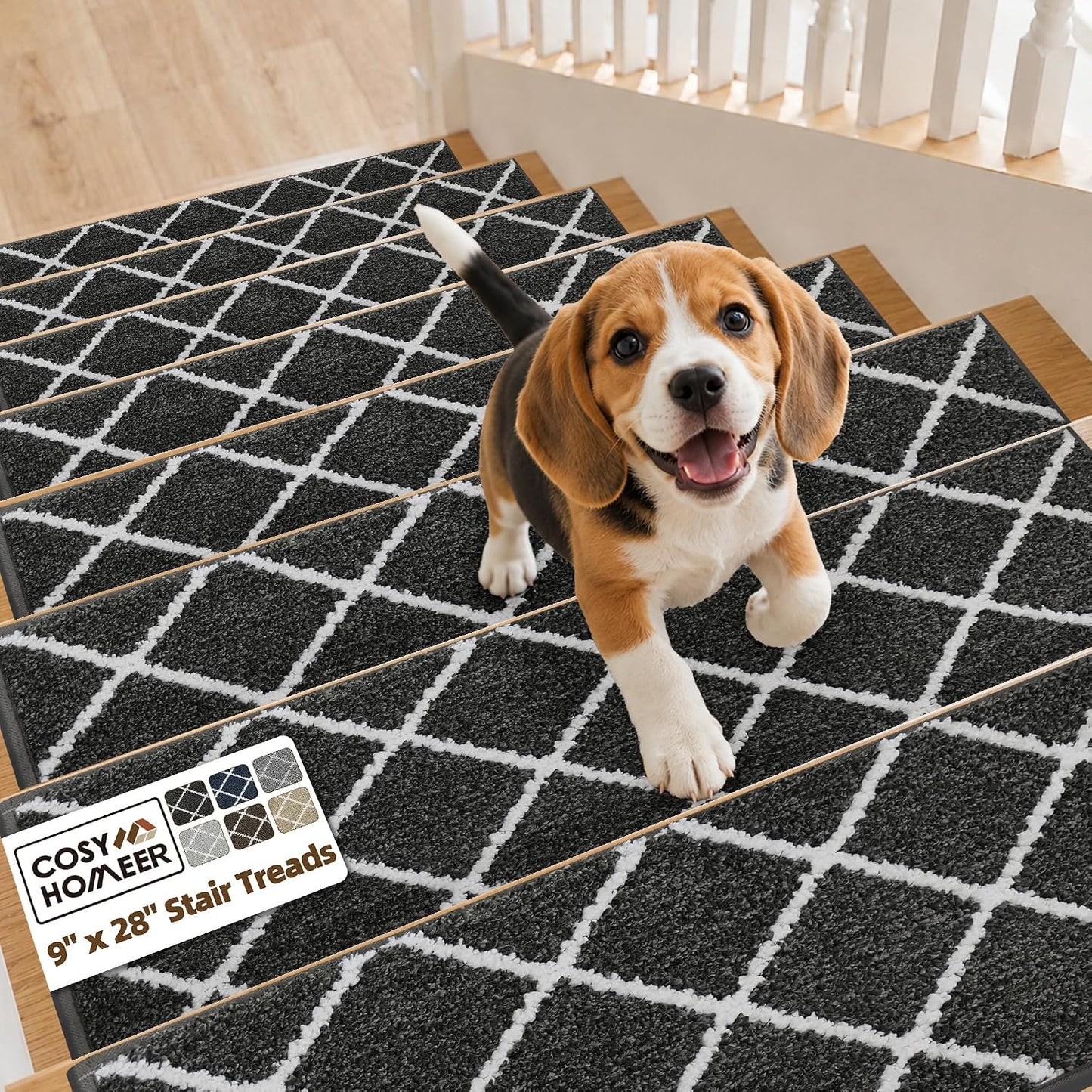 COSY HOMEER Carpet Stair Treads for Wooden Steps Non-Slip Indoor,4pcs, Navy | Peel and Stick,Reusable Adhesive,Residue Free,Washable,Pet Friendly,Soft Stair Runner for Kids,Elders,Multi-Surface Use