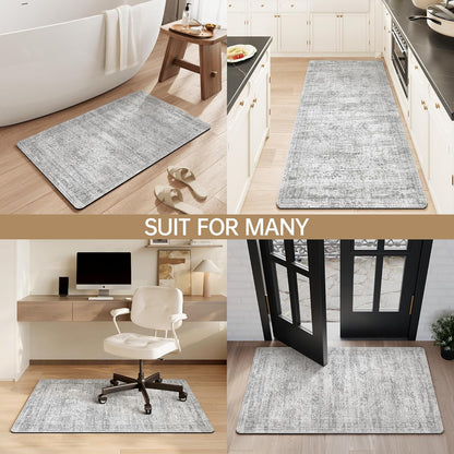 Mecko Bath Mat Rug, Rubber Non-Slip Quick Dry Absorbent Thin Bathroom Rugs Fit Under Door Bathroom Floor Mats-Shower Rug for in Front of Bathtub, Sink, Shower Room(Light Grey,16"x24")