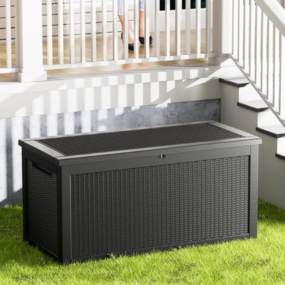 270 Gallon Lockable Resin Outdoor Storage Box, Waterproof & Weather Resistant Deck Box for Patio Cushion, Garden Tools & Pool Accessories, Black