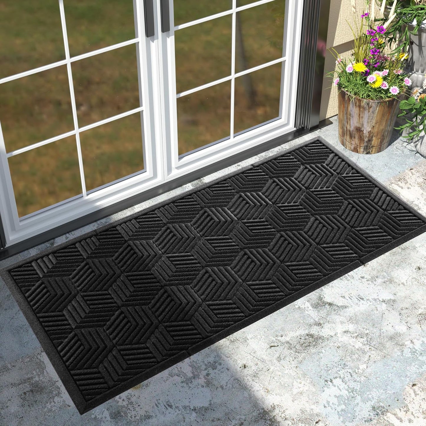 Yimobra Front Door Mat, All-Season Waterproof Outdoor Mat for Entrance with Drainage Holes, Heavy Duty Non-Slip Doormat for Garage Patio Entryway Indoor, 29.5x17, Red