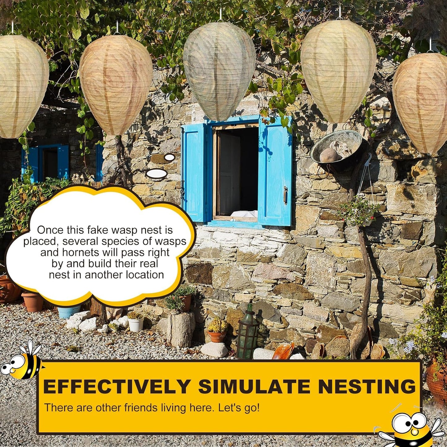 Qualirey 12 Pcs Paper Wasp Nest Hanging Decoy for Tree, Front Back Porch, Back Deck, Outdoor Home Garden, Fake Hornet Nest Waterproof Wasp Trays Repellent