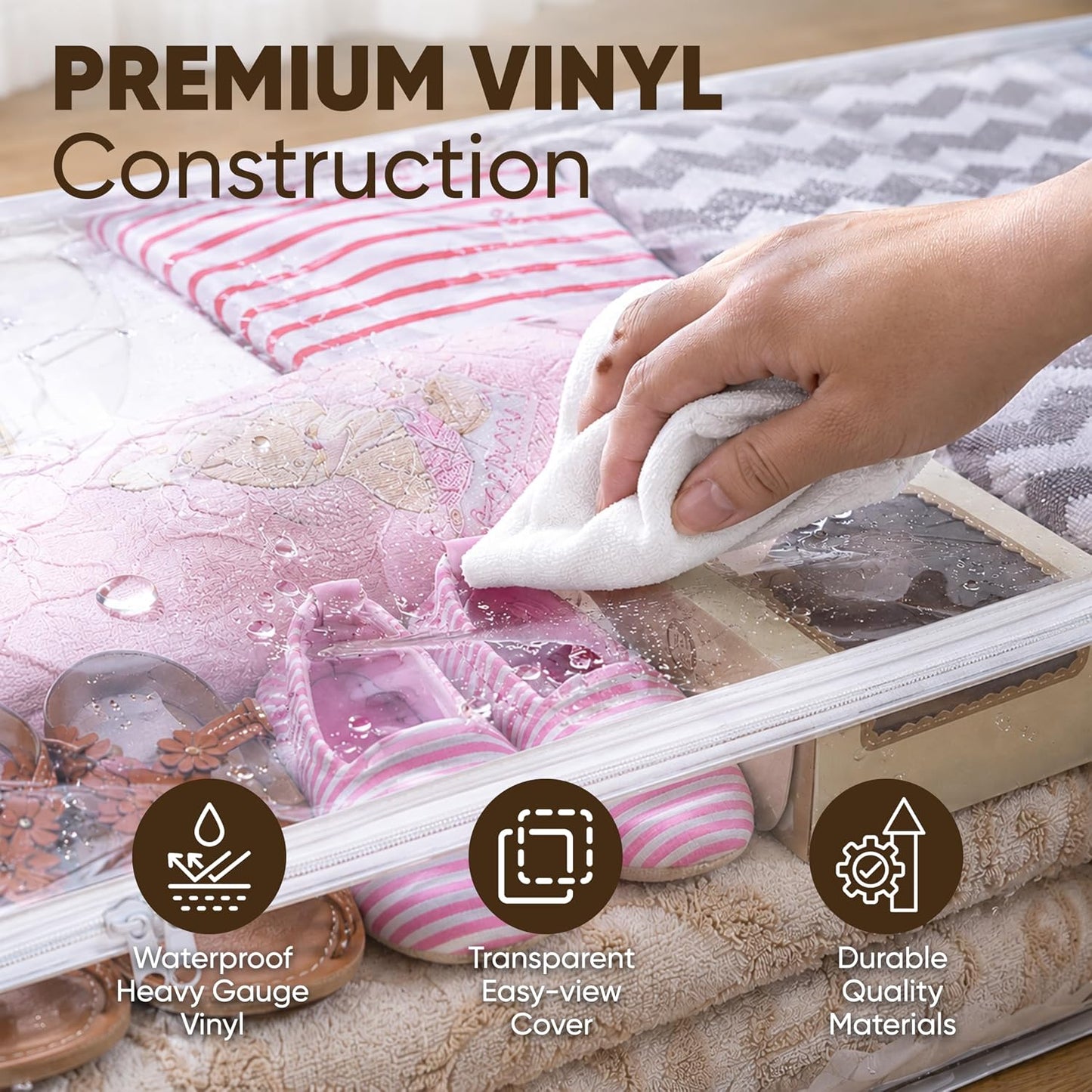 Masirs Clear Blanket Storage Bag (2-Pack) - Vinyl Clothing Organizers with Zipper & Label Pocket - Protects from Dust, Moisture & Dirt - Ideal for Underbed Storage Sheets, Comforters & Bedding