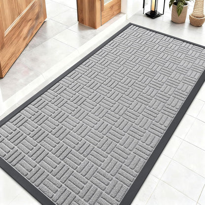 OLANLY Front Door Mat Outside Entrance 29.5x17, Absorbent, Heavy Duty Sturdy Natural Rubber Doormat Indoor Outdoor, Stain and Fade Resistant, Non-Slip Backing Low Profile Floor Mat for Entryway, Grey