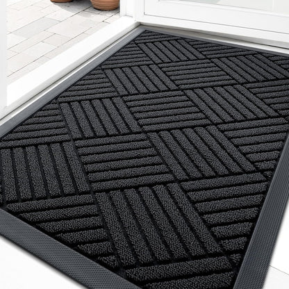 OLANLY Front Door Mat Outside Entrance 29.5x17, Absorbent, Heavy Duty Sturdy Natural Rubber Doormat Indoor Outdoor, Stain and Fade Resistant, Non-Slip Low Profile Floor Mat for Entryway, Grey Diamond