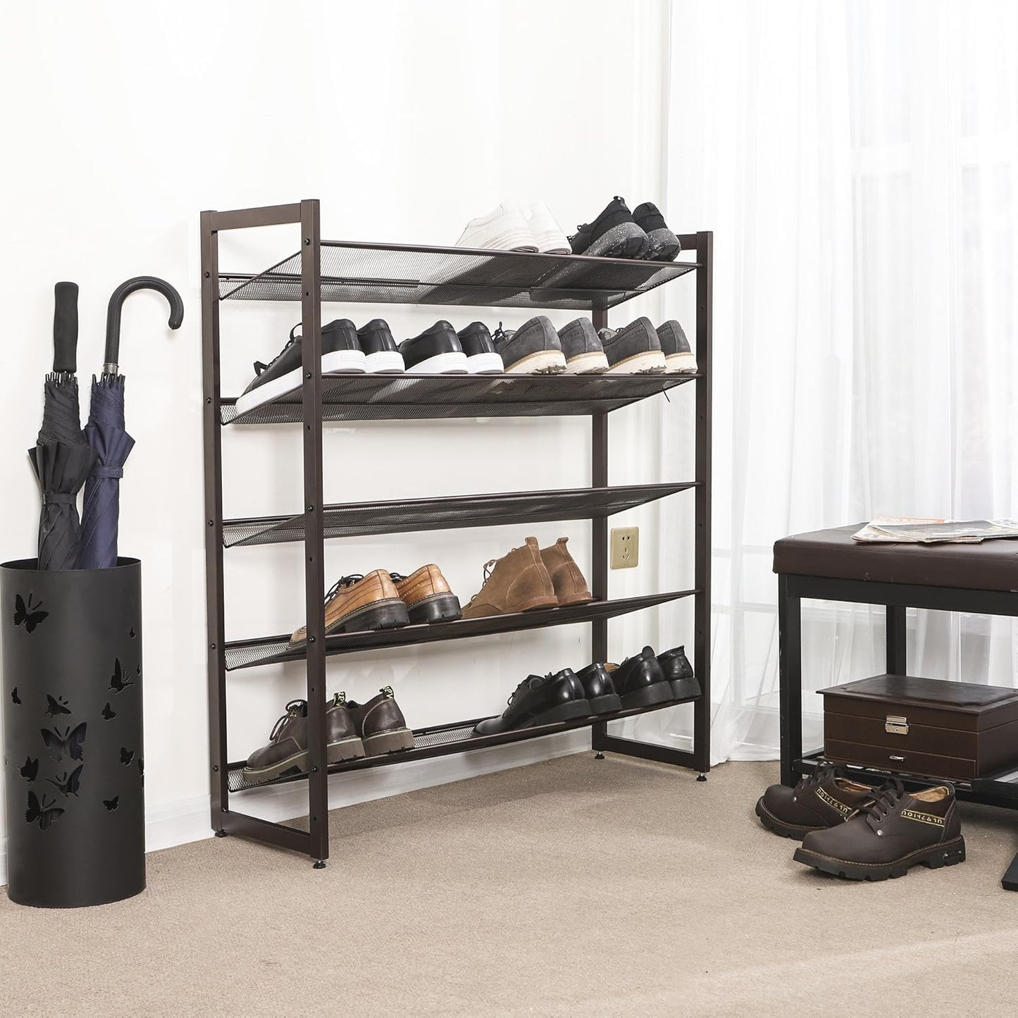 SONGMICS Shoe Rack, 12-Tier Shoe Organizer, Metal Shoe Storage for Garage, Entryway, Set of 2 6-Tier Stackable Shoe Shelf, with Adjustable Flat or Angled Shelves, Holds 48-60 Pairs, Black ULMR12B