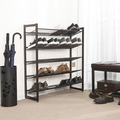 SONGMICS Shoe Rack, 12-Tier Shoe Organizer, Metal Shoe Storage for Garage, Entryway, Set of 2 6-Tier Stackable Shoe Shelf, with Adjustable Flat or Angled Shelves, Holds 48-60 Pairs, Black ULMR12B