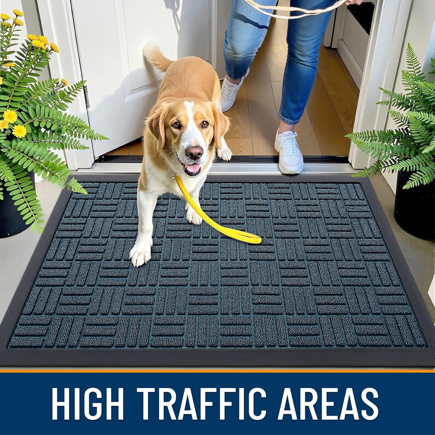 OLANLY Front Door Mat Outside Entrance 29.5x17, Absorbent, Heavy Duty Sturdy Natural Rubber Doormat Indoor Outdoor, Stain and Fade Resistant, Non-Slip Backing Low Profile Floor Mat for Entryway, Grey