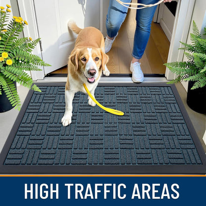 OLANLY Front Door Mat Outside Entrance 29.5x17, Absorbent, Heavy Duty Sturdy Natural Rubber Doormat Indoor Outdoor, Stain and Fade Resistant, Non-Slip Backing Low Profile Floor Mat for Entryway, Grey