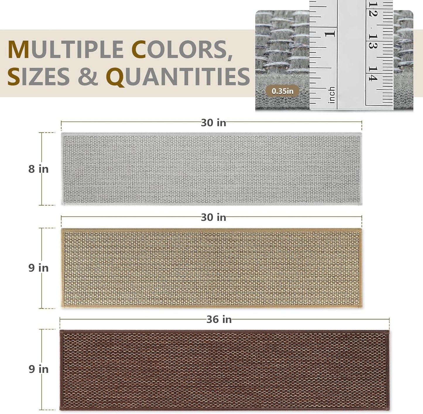 SMILOOL Stair Treads Non Slip for Wooden Steps Indoor 4 Pack 8" X 30" Carpet Stairs Runner for Wood Stairs, Stair Tread Rugs with Reusable Adhesive for Dogs Kids and Elders, Machine Washable, Brown