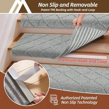 Self Adhesive Bullnose Carpet Stair Treads Non Slip,Grey,11"x30",3 Pack | Pet Friendly, Peel and Stick Stair Treads for Wooden Steps, Washable Stair Runner for Kids Elders, Edge Protection