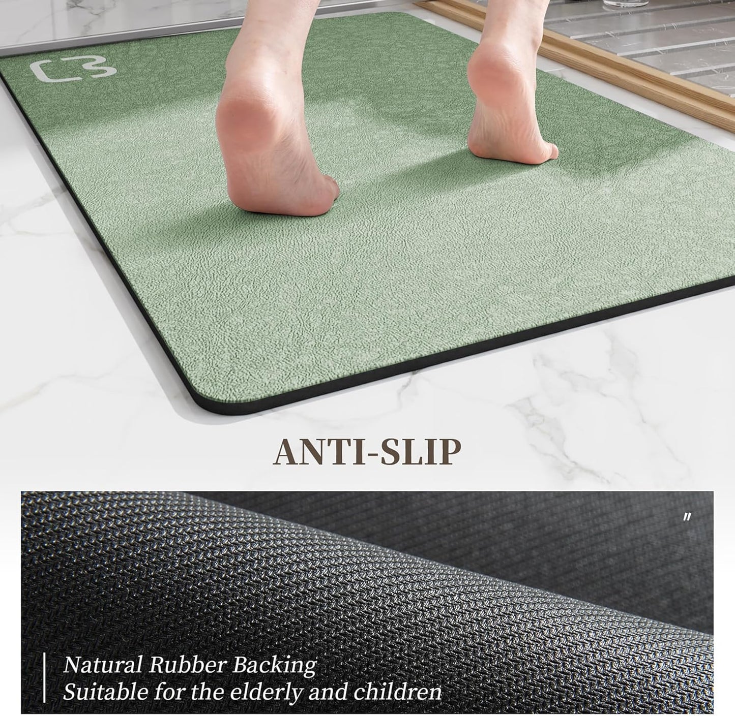 Diatomaceous Earth Bath Mat Rugs Super Absorbent Diatomite Stone Bath Mat Non Slip Quick Dry Thin Bathroom Mat Fit Under Door, Floor Rugs in Front of Bathtub, Shower Room, Sink,15.7"x23.6", Grey