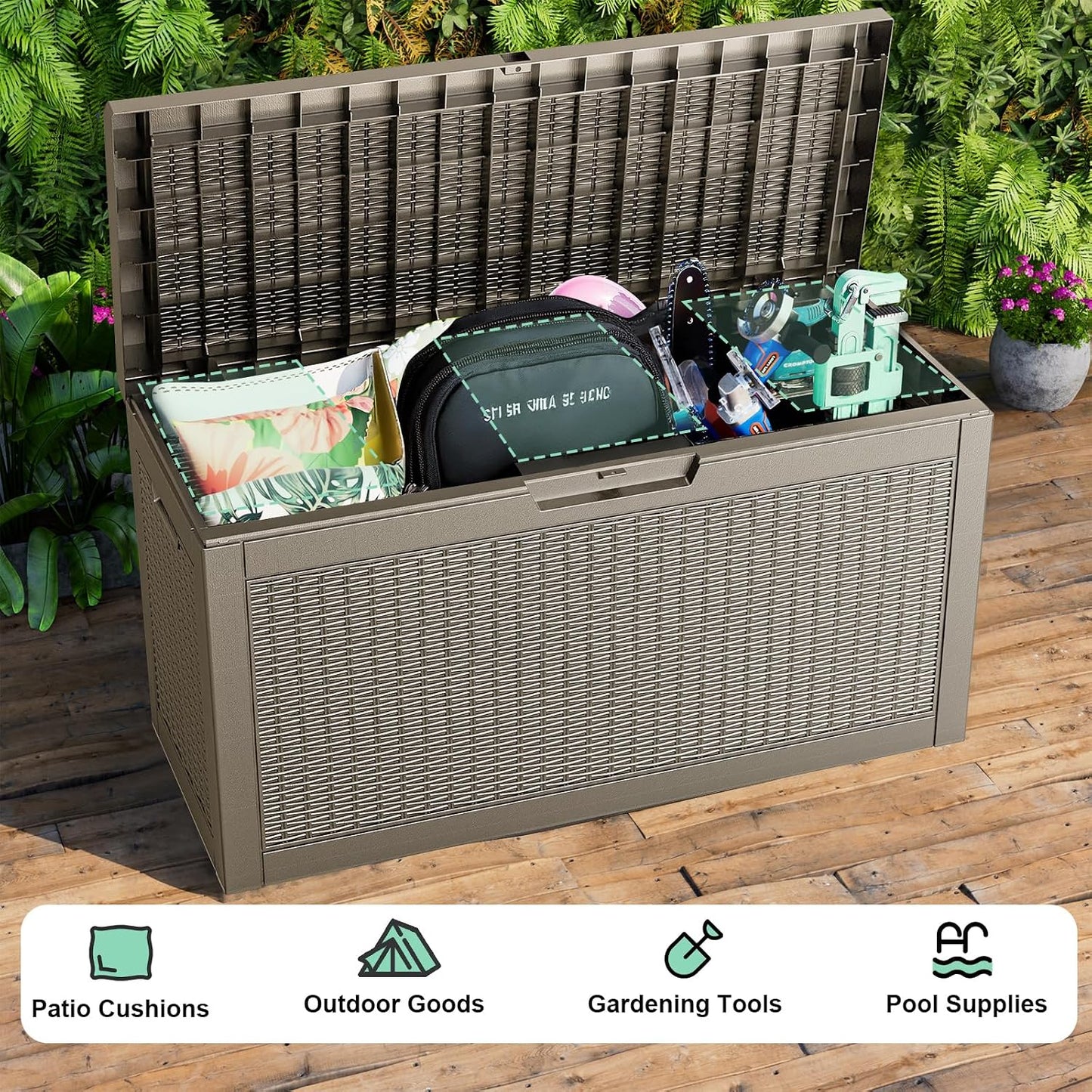 DRATO 35 Gallon Outdoor Storage Box Waterproof, Resin Small Deck Box for Patio Furniture Bench, Pool Garden Tools, Weatherproof Outside Storage Bin for Backyard Porch (Black, 35 Gallon)