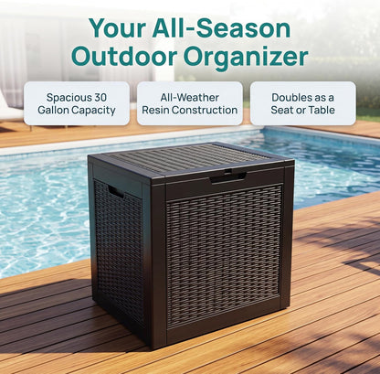 NicBex 30 Gallon Deck Box, Waterproof Resin Outdoor Storage Box Lockable for Patio Furniture, Fade Resistant Patio Side Table & Organizer for Garden Tools, Pool Floats, Outdoor Cushions, Black