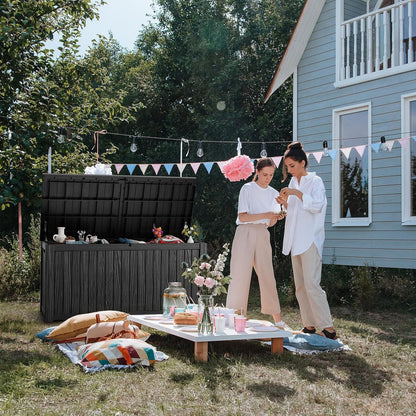 PatioZen 100 Gallon Resin Deck Box, Lockable Patio Outdoor Storage Box for Furniture, Garden Tools and Tools Storage, Waterproof Outside Storage Boxes - Black