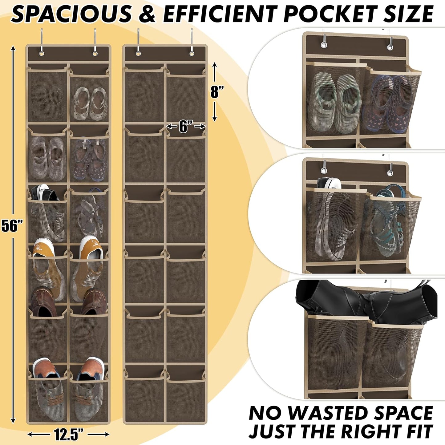 Simple Houseware 24 Pockets - 2PK 12 Large Pockets Over Door Hanging Shoe Organizer, Grey
