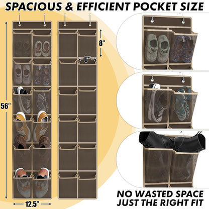 Simple Houseware 24 Pockets - 2PK 12 Large Pockets Over Door Hanging Shoe Organizer, Grey