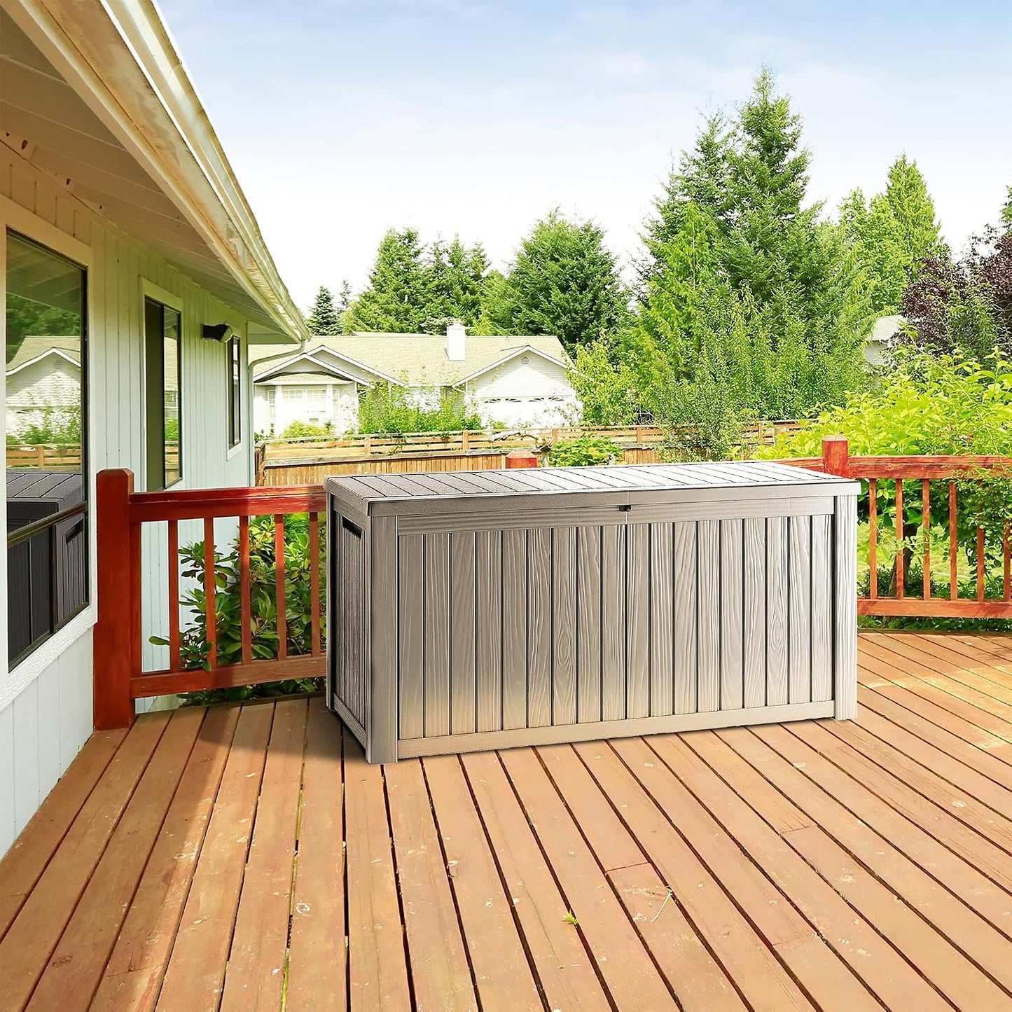 TARKARI 320 Gallon Lockable Resin Deck Box, Waterproof & UV-Resistant Outdoor Storage Box for Outdoor Cushion Storage, Garden Tools & Pool Accessories Storage, Black