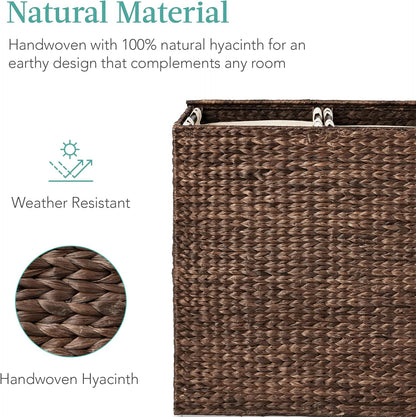 Best Choice Products Large Double Laundry Hamper with Lid, Natural Handwoven Water Hyacinth, 2 Sections w/ 2 Machine Washable Linen Liner Bags, Portable, Handles - Natural