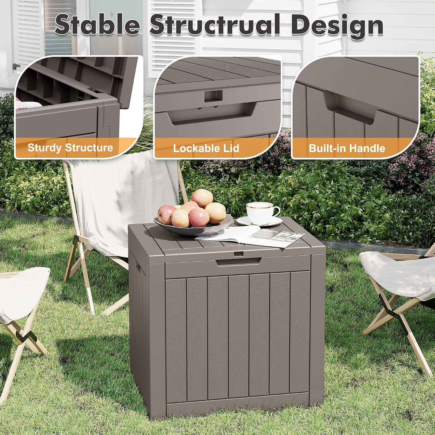 Outdoor Storage Box, 31 Gallon Resin Deck Boxes Outdoor Waterproof For Patio Furniture, Garden Tools, Pool Supplies, Lockable And UV Resistant (Rattan Gray)