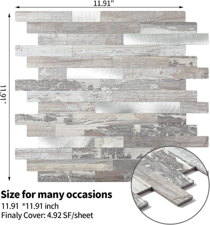 Yipscazo 2026 New Upgrade 11.34" X 11.57" Peel and Stick Backsplash, Stick on Backsplash Tiles for Kitchen, Bathroom, Fireplace (10 Sheets, Beige Rocks + Rose Gold)