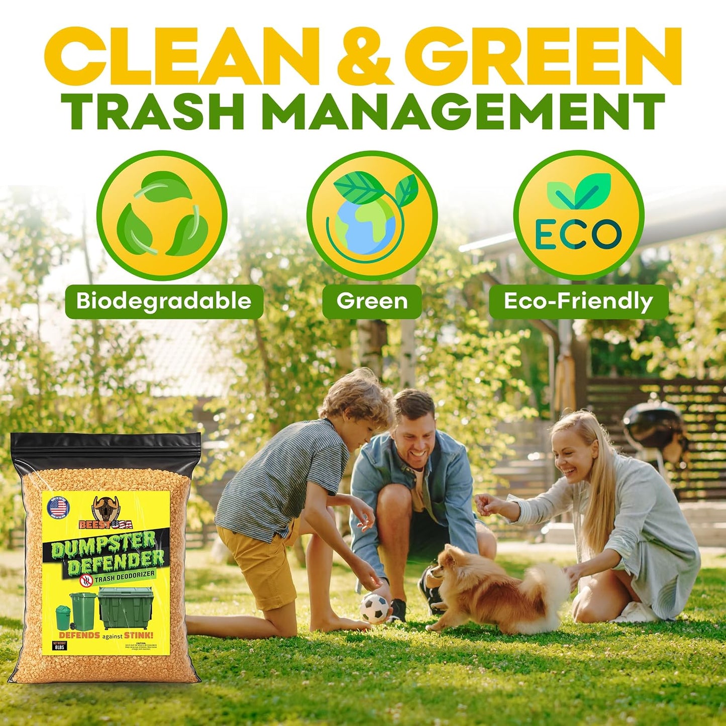 BEEST Dumpster Defender - 1.5lbs Outdoor Trash Can Deodorizer & Liquid Waste Absorber (Made in USA) Biodegradable Trash Can Odor Eliminator - Powerful Garbage Deodorizer for Always-Fresh Bins - 7 Cups