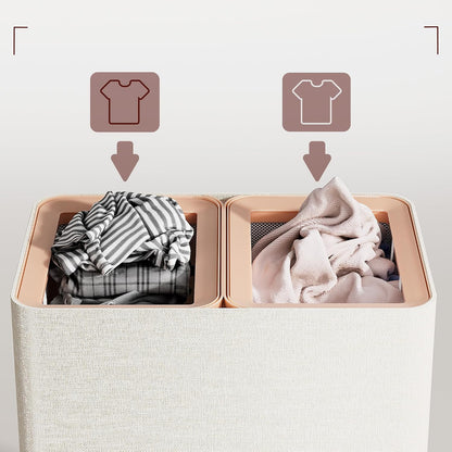 LAMU Hamper With Lid, Clothes Hamper, Laundry Basket with Lid with Removable Liner Bags, Dirty Clothes Basket with Wheels, Stylish Dirty Laundry Organizer for Home, 150L