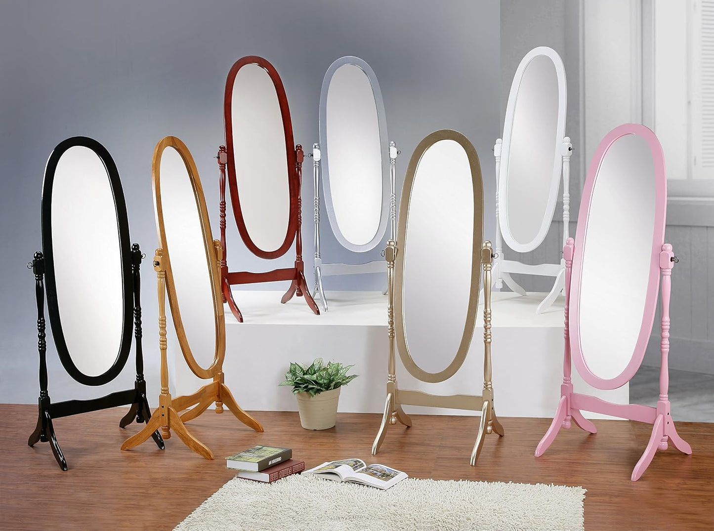 Roundhill Furniture Traditional Queen Anna Style Wood Floor Cheval Mirror, Cherry Finish