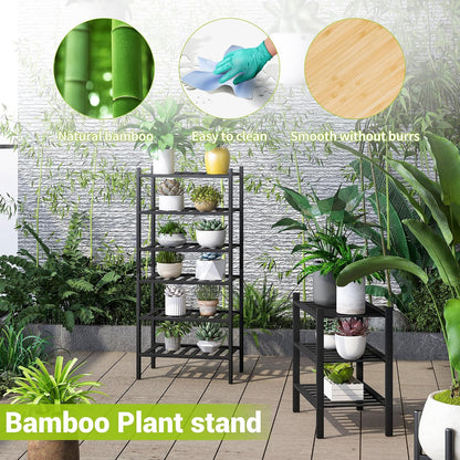 BMOSU 2-Tier Bamboo Small Shoe Rack Premium Stackable Shoe Shelf Storage Organizer for Hallway Closet Living Room Entryway Organizer (Black Bamboo)