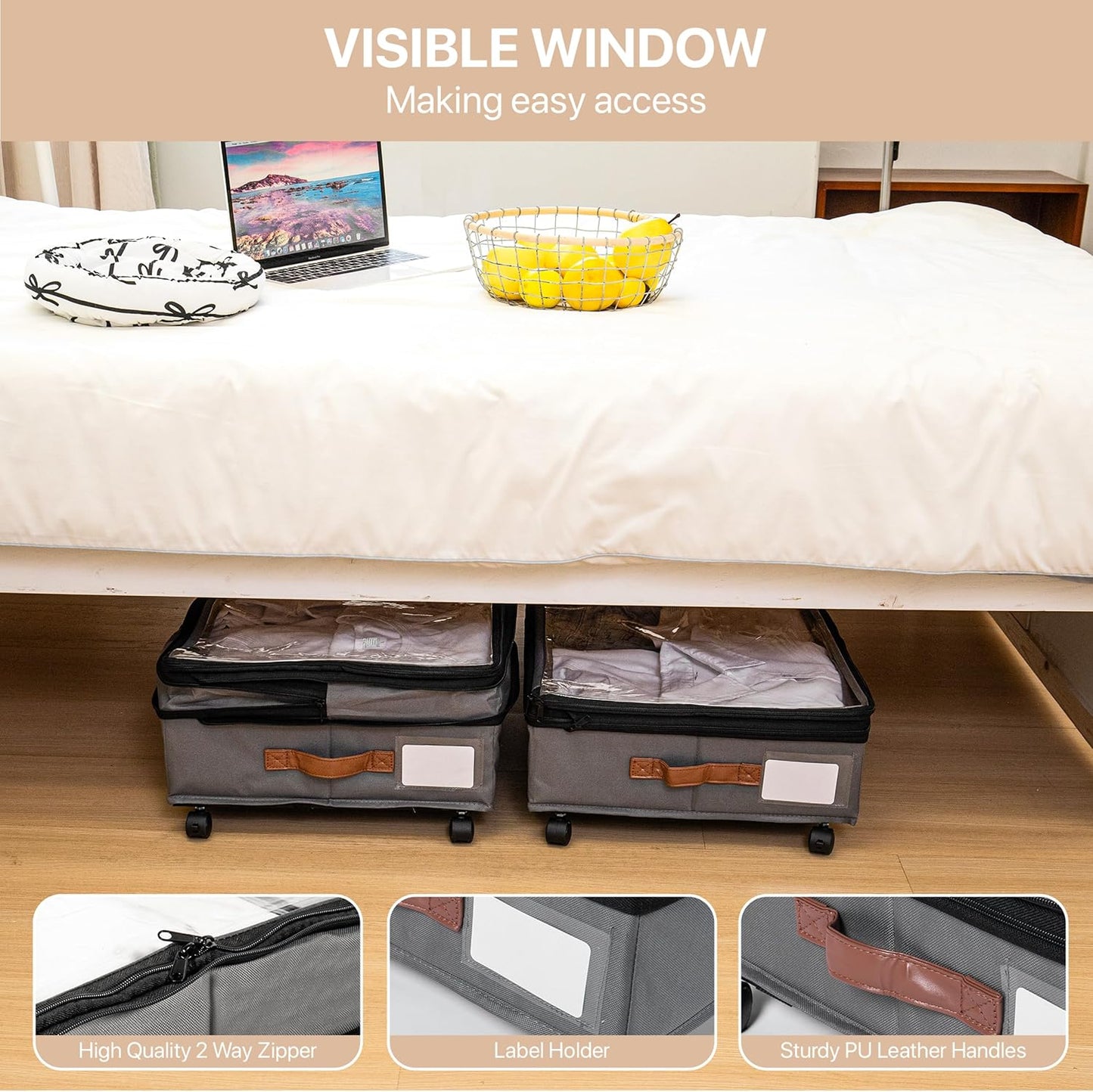 Expandable Under Bed Storage with Wheels 2 Pack – Large Under Bed and Closet Storage - Expandable Storage Bins with Lid & Dividers, Low Profile Storage Solution for Clothes, Shoes Great for Dorm Rooms