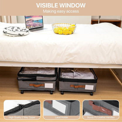 Expandable Under Bed Storage with Wheels 2 Pack – Large Under Bed and Closet Storage - Expandable Storage Bins with Lid & Dividers, Low Profile Storage Solution for Clothes, Shoes Great for Dorm Rooms