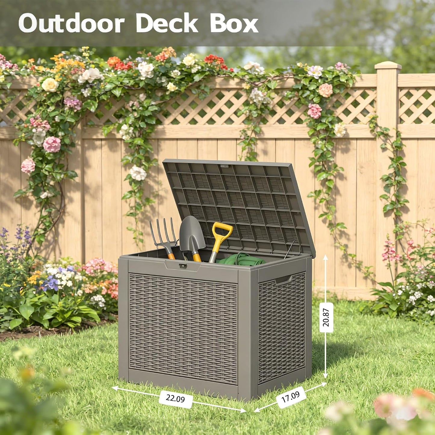 Outdoor Storage Box, 31 Gallon Resin Deck Boxes Outdoor Waterproof For Patio Furniture, Garden Tools, Pool Supplies, Lockable And UV Resistant (Rattan Gray)
