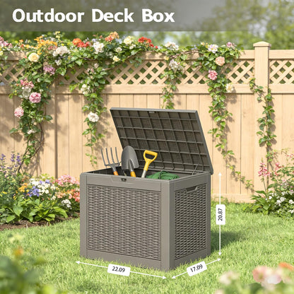 Outdoor Storage Box, 31 Gallon Resin Deck Boxes Outdoor Waterproof For Patio Furniture, Garden Tools, Pool Supplies, Lockable And UV Resistant (Rattan Gray)