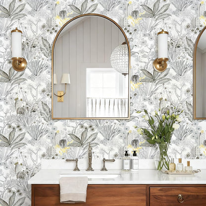 Wudnaye Boho Peel and Stick Wallpaper Catus Wallpaper 17.7" x 118.1"Vintage Floral Wallpapers Peel and Stick Botanical Removable Wall Paper Boho Self Adhesive Contact Paper for Bathroom Cabinets