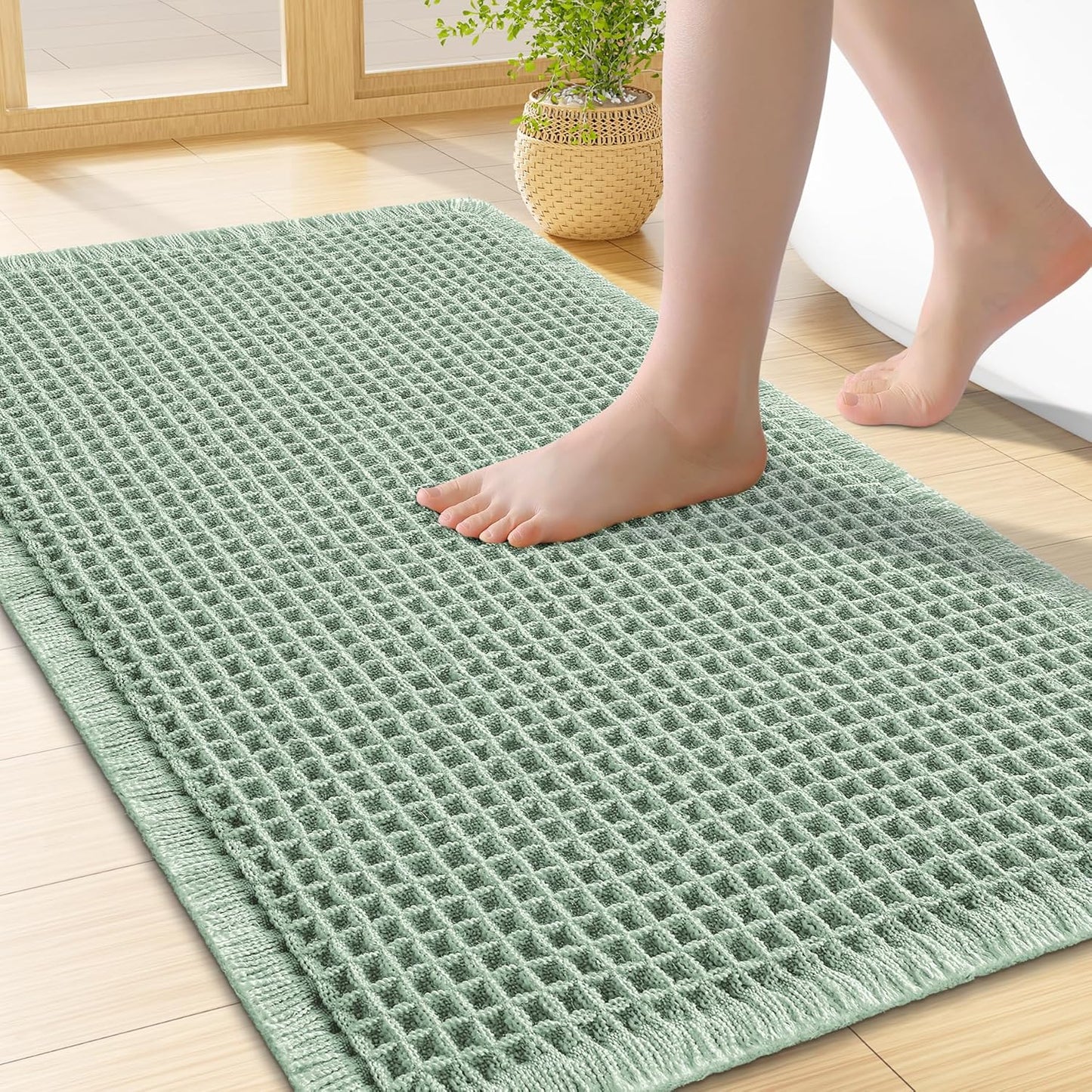 Smiry Waffle Bath Mat 30x20, Extra Soft Absorbent Bathroom Rugs, Non Slip Machine Washable Quick Dry Bath Rugs for Bathroom Floor, Tub, Shower, Home Decor Accessories, Brown